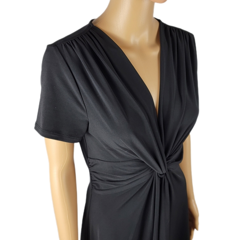 Lord & Taylor Little Black Dress With Front Knot V Neckline Medium NWOT - Picture 2 of 5